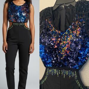 Glamour solo dance costume black sequin unitard rhinestone embellished SA adult